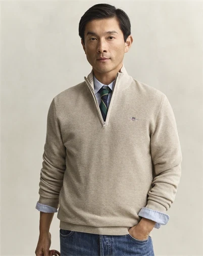 Gant - Strikket Half Zip - Oat Melange
